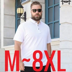 Large Size Men's Polo Shirt Cotton 2024 Summer 6xl Husband Business Collar White Black Short Sleeve Plus 8xl 7xl Tops Shirt Male