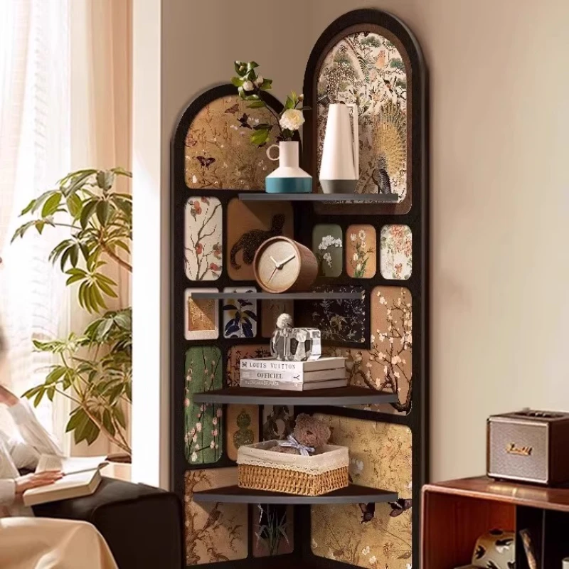 

Medieval style floor-to-ceiling ornament, next to the living room TV cabinet, wall corner retro shelf, multi-layer triangular
