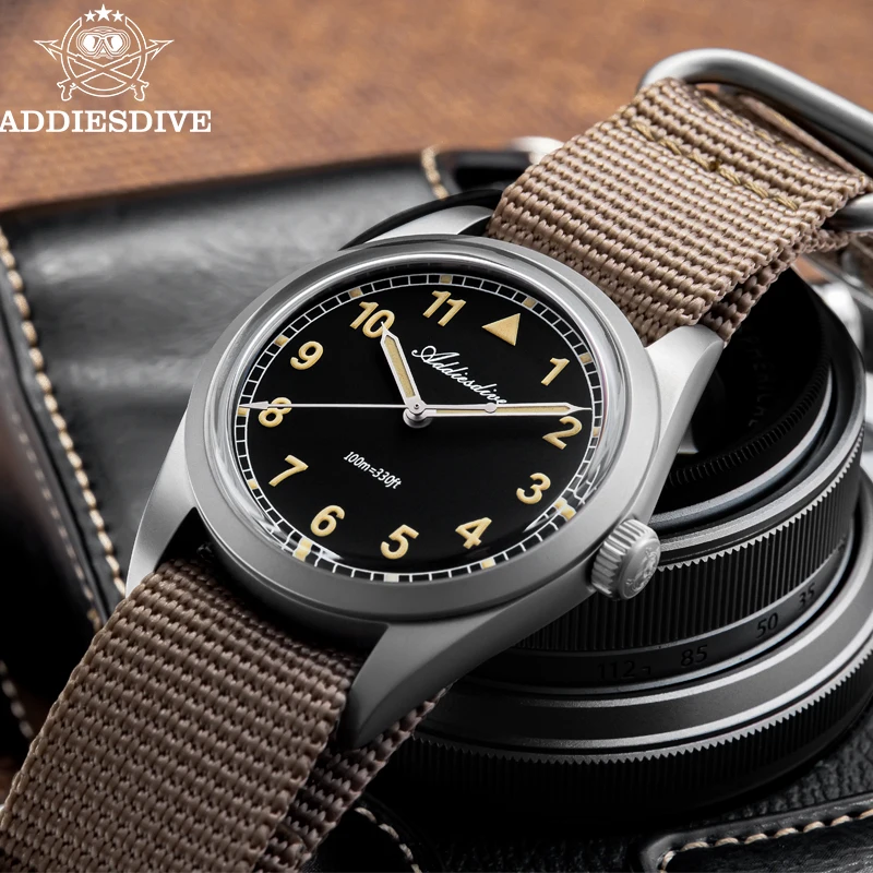 Relojes ADDIESDIVE de 36mm para hombre, reloj de pulsera de cuarzo para hombre, 100m, resistente al agua, cristal de burbuja, reloj de lujo de acero inoxidable 316L