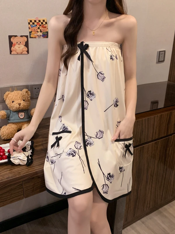 Sexy Strapless Cotton Bath Towel Women's Integrated Thin Magic Stick Home Clothes Bath Skirt Robe Lightweight Wraparound