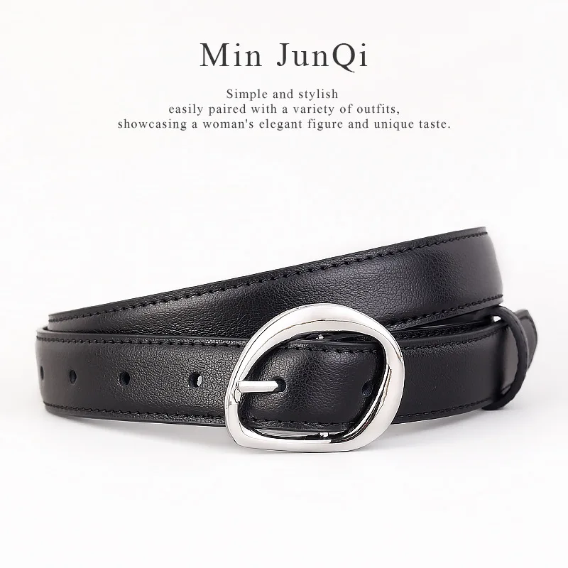 Black Brown Plain Cow Leather Waist Belts for Women Wholesale Irregular SIlver Buckle Ceinture Femme Cinturon Mujer Jeans Belts