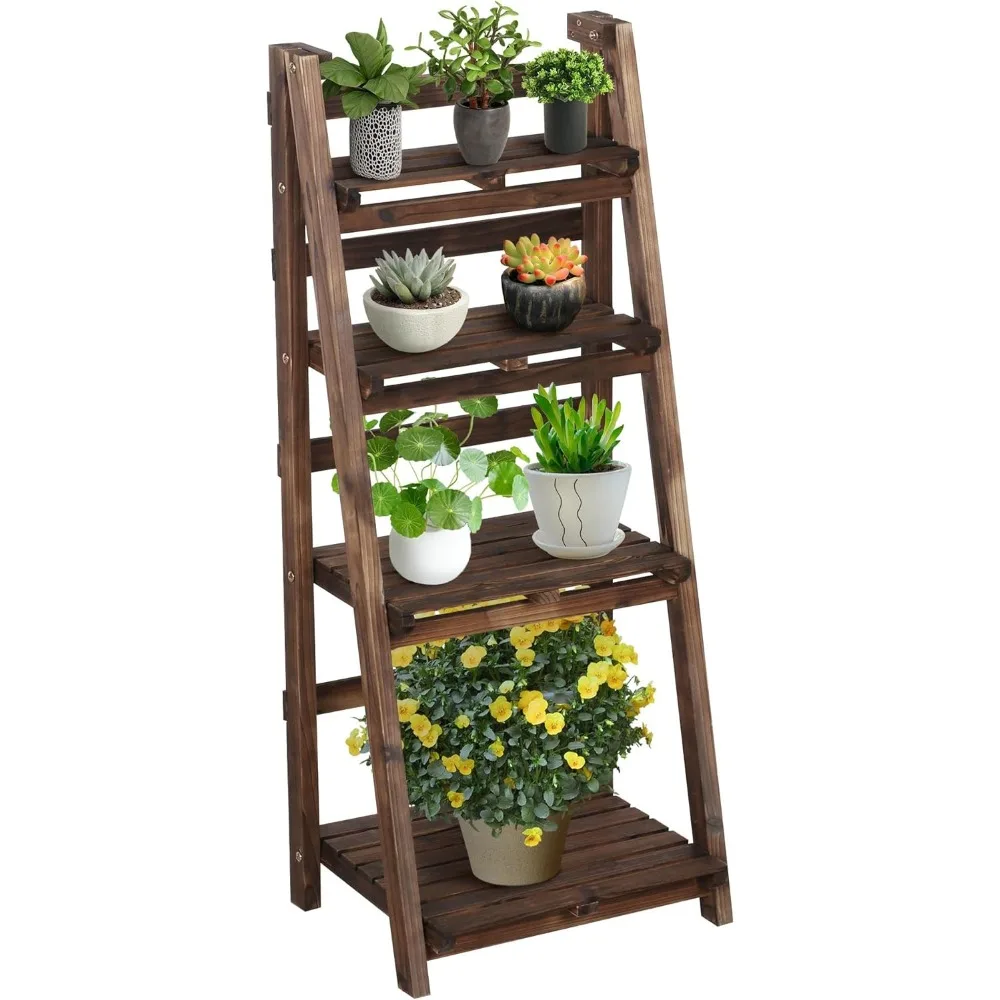 

Foldable Ladder Shelf Wooden Plant Stand Indoor Outdoor Shelves No Assembly Flower Display Multi-Functional Shelves
