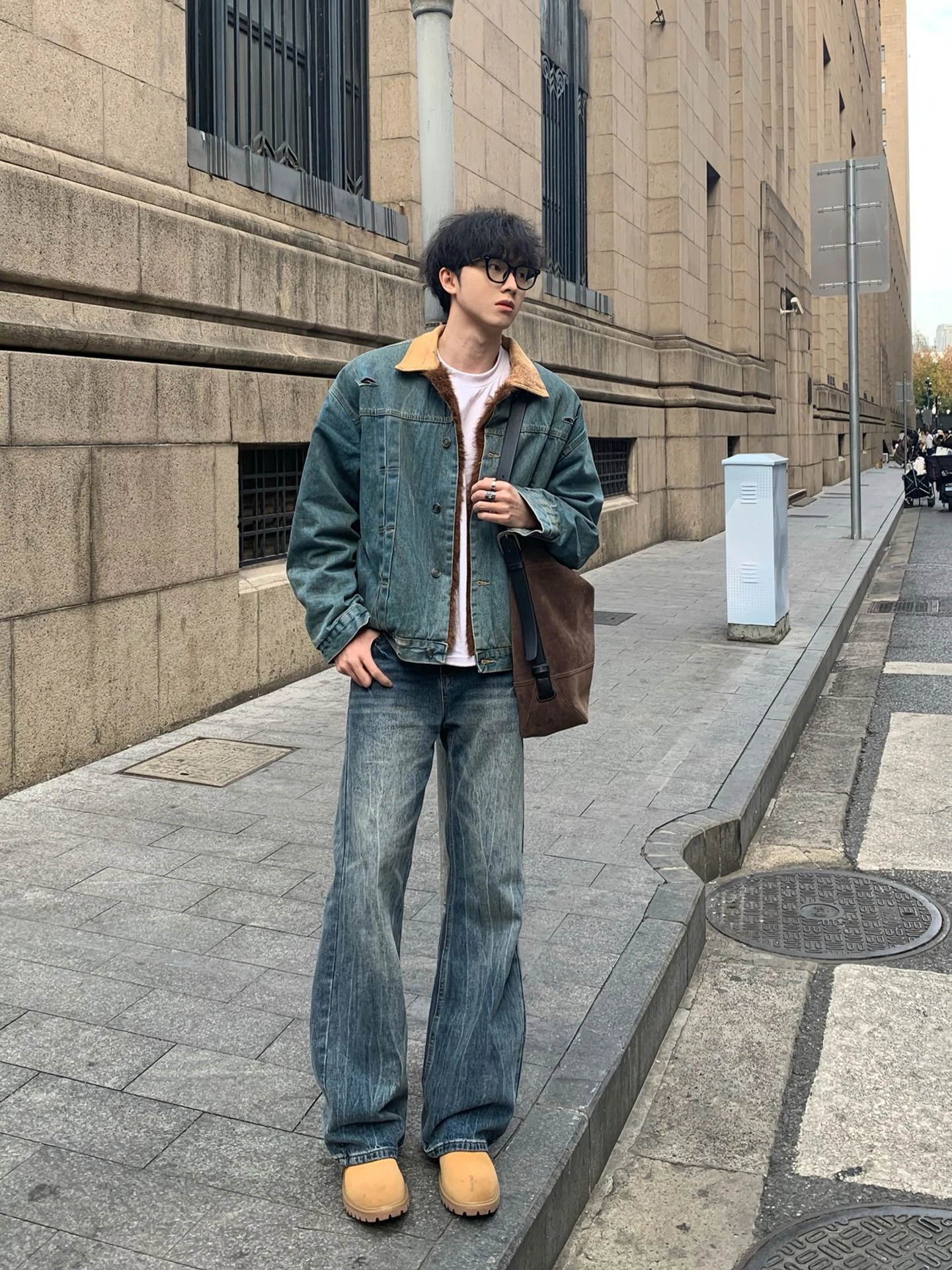 

Мужская зимняя джинсовая куртка Retro Blue Heavyweight Mountain Eagle из хлопка с флисовой подкладкой и утолщенным воротником Detroit