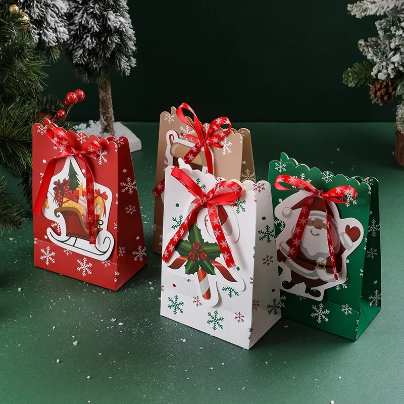 20 Pcs/Lot Cute Fashion Christmas Snowflake Paper Bag Small Gift Packaging Bag with Ribbon Size 18.5*12*7cm