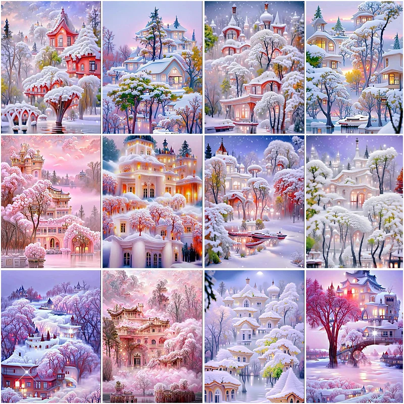 

Landscape 5D diamond painting beautiful house in snow Diamond Painting Inlaid Full Diamond Embroidery Painting Home Decoration