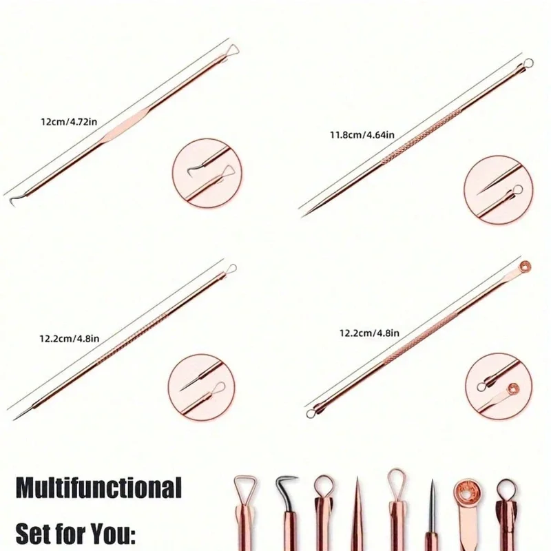 4 Pçs/set Aço Inoxidável Rosa Ouro Acne Agulha Dupla Cabeça Acne Agulha Cravo Remoção e Espremendo Ferramenta