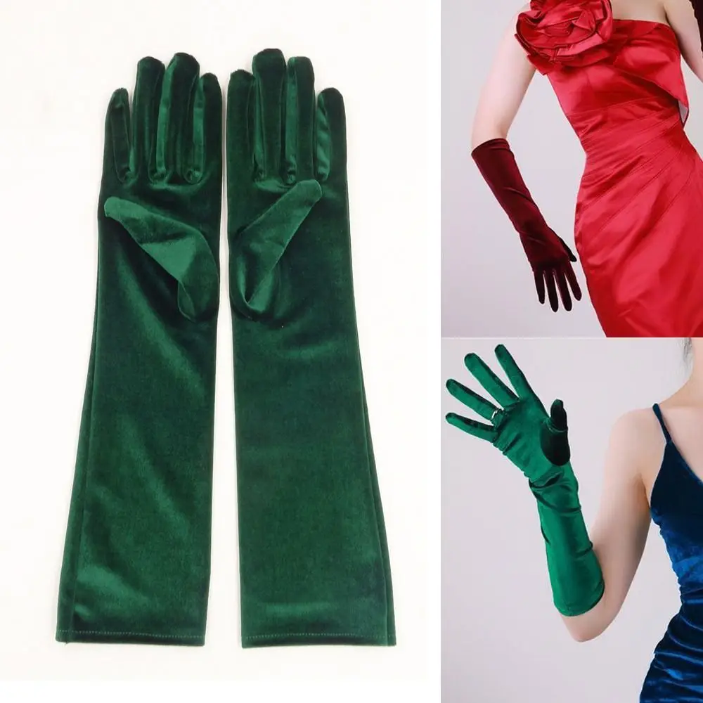 Punk Long Gloves Retro 45cm Velvet Performance Mittens Evening Dress Accessories Black/White/Wine red Royal Blue Gloves Party