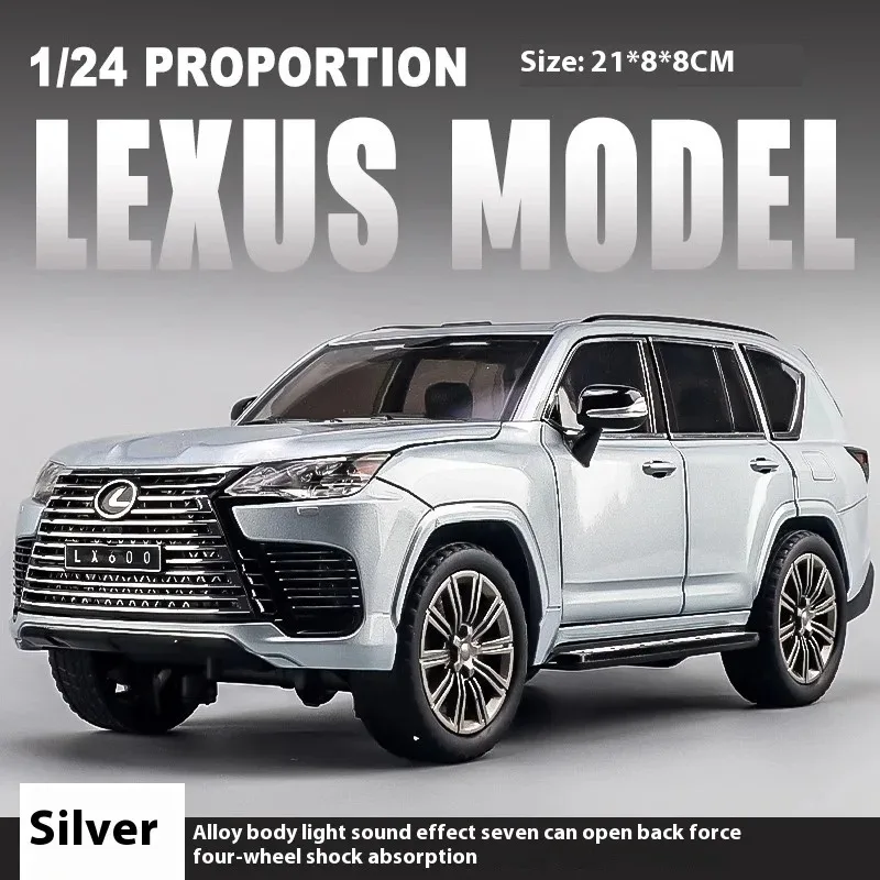 

1:24 LEXUS LX600 Большой внедорожник из сплава, литая под давлением модель автомобиля, звук и свет, сбор, хобби, детские игрушки, подарок на день рождения для мальчиков