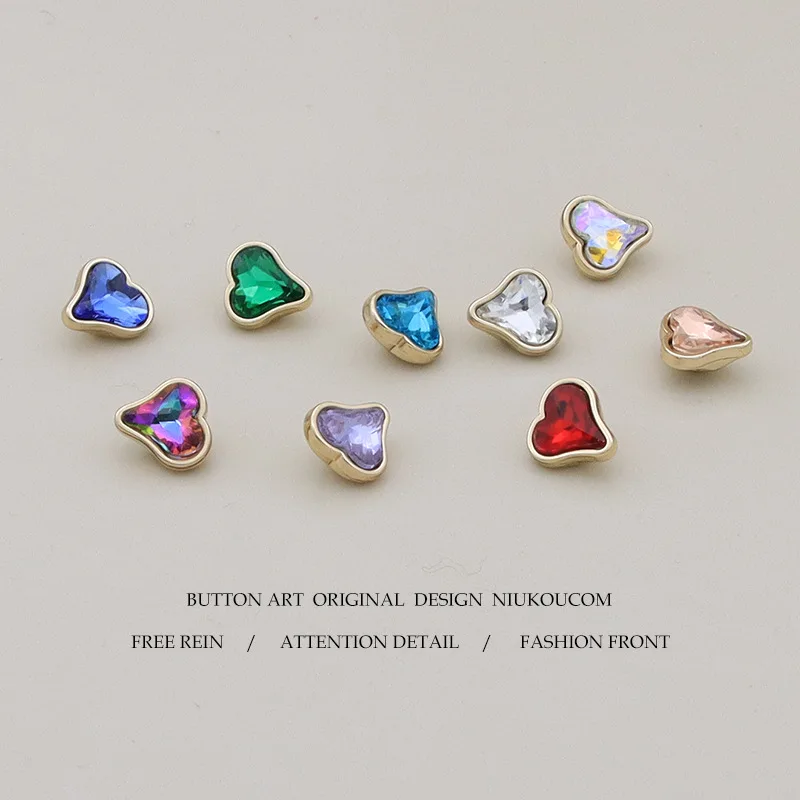 FCXDG Beautiful Crystal Heart Metal Buttons Sewing Accessories Women's Dresses Sweaters Shirts Colourful Decorative Buttons