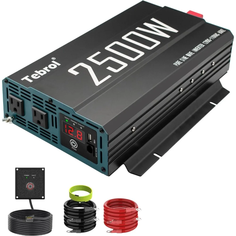 

2500 Watt Pure Sine Wave Inverter Converts 12 Volt DC to 110 Volt AC for Home, RV, Truck, and Off-Grid Solar Power Systems with
