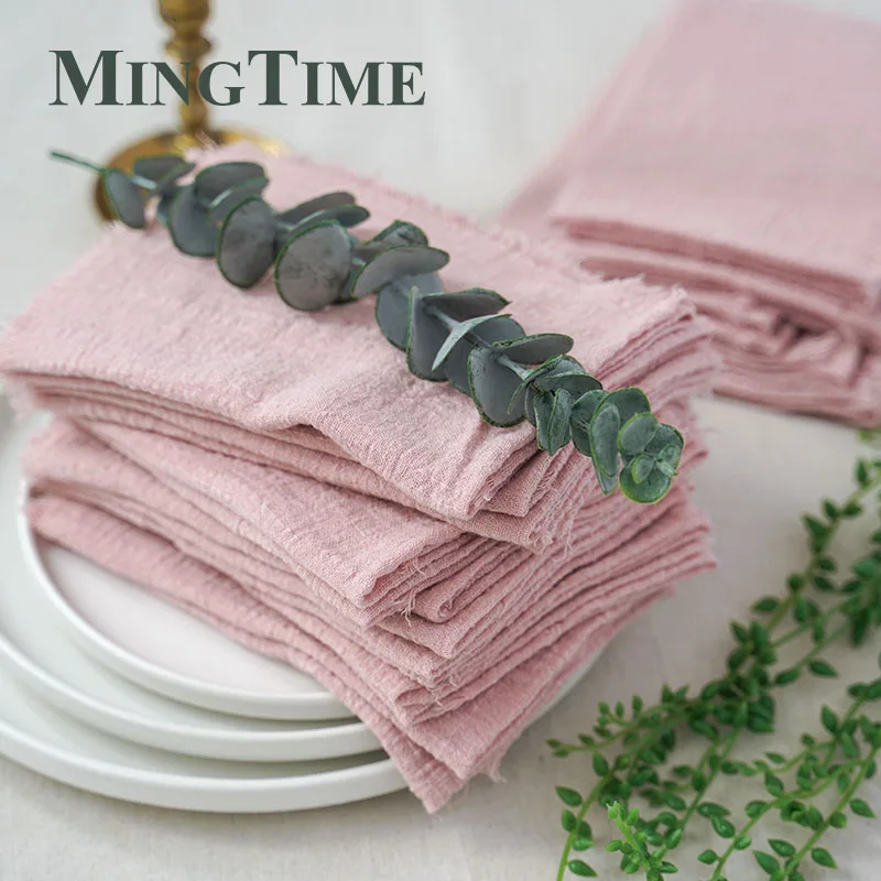 10pcs Napkins Cotton Cloth 41*41cm Rustic Gauze Hanky Tea Towel Dining Place Mats Wedding Supplies Linen Home Table Decor