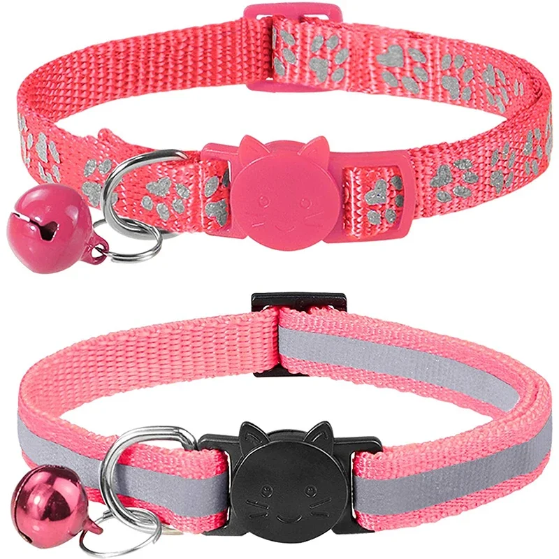 2 Pcs Colorful Reflective Cat Collar with Bell Solid & Safe Collars for Small Dog Cats Pets Collar Breakaway Kitten Accessor