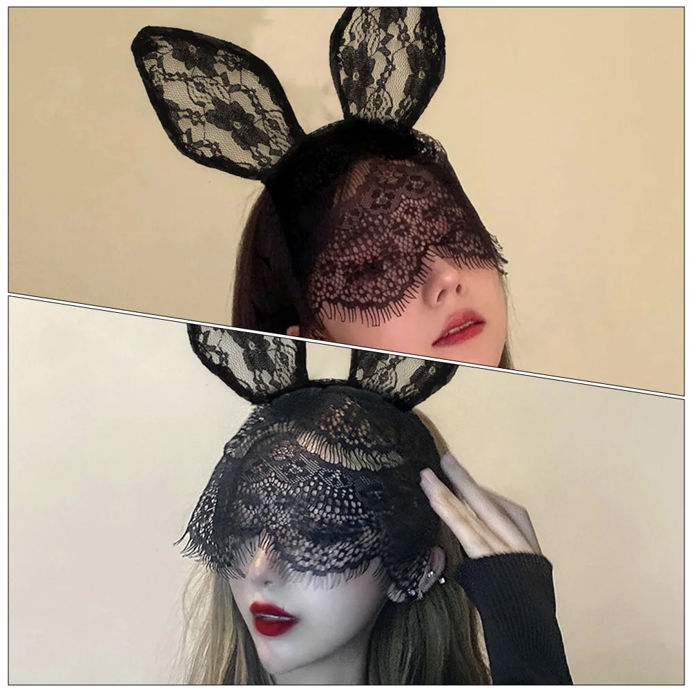 

2Pcs Stunning Black Lace Cat Rabbit Ear Hairbands Charming Accessory for Holidays