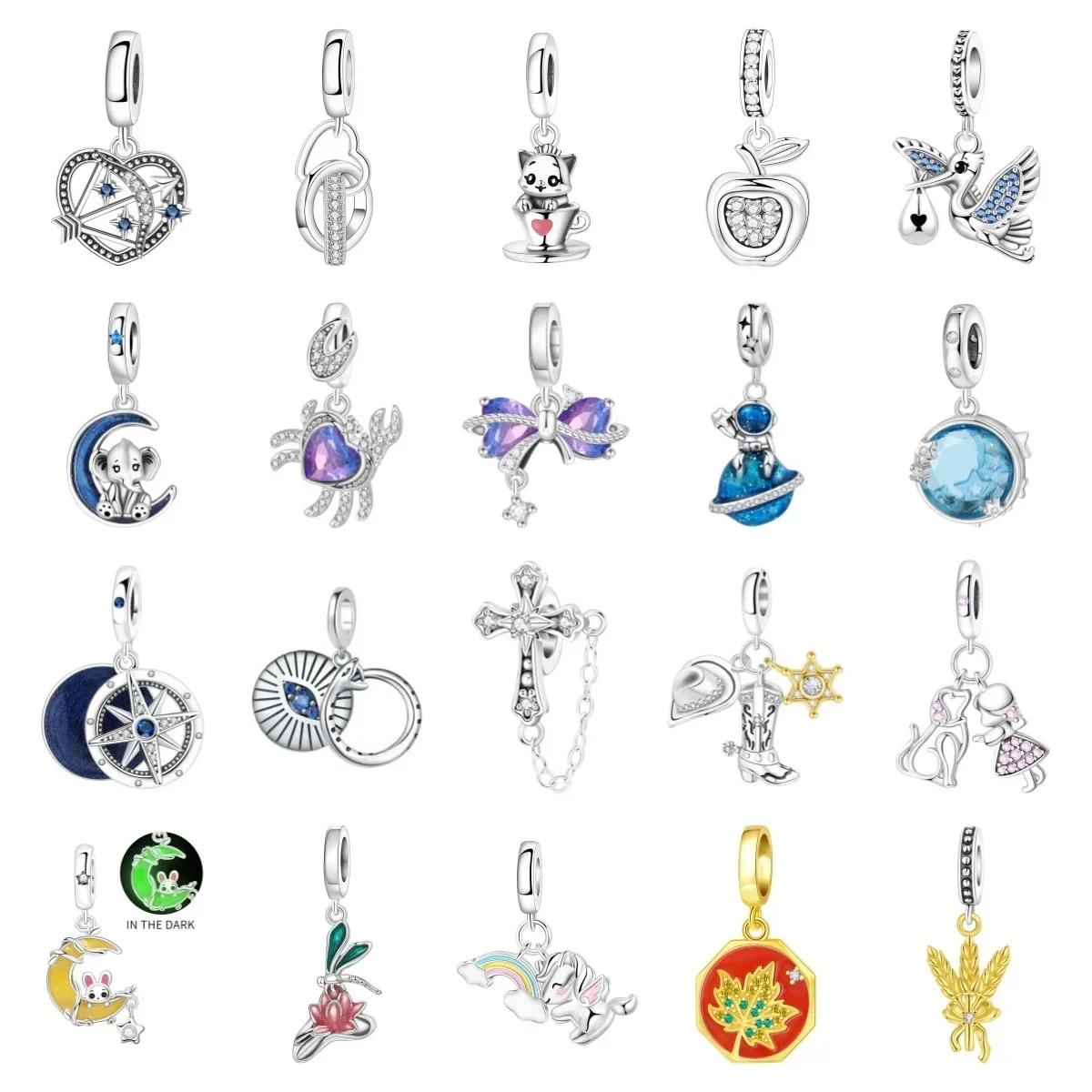 Silver-Plated Blue Star Dangle Charms Beads Fit Original Bracelets Bag Keychain Charms Beads Pendant Diy Women Jewelry Gift