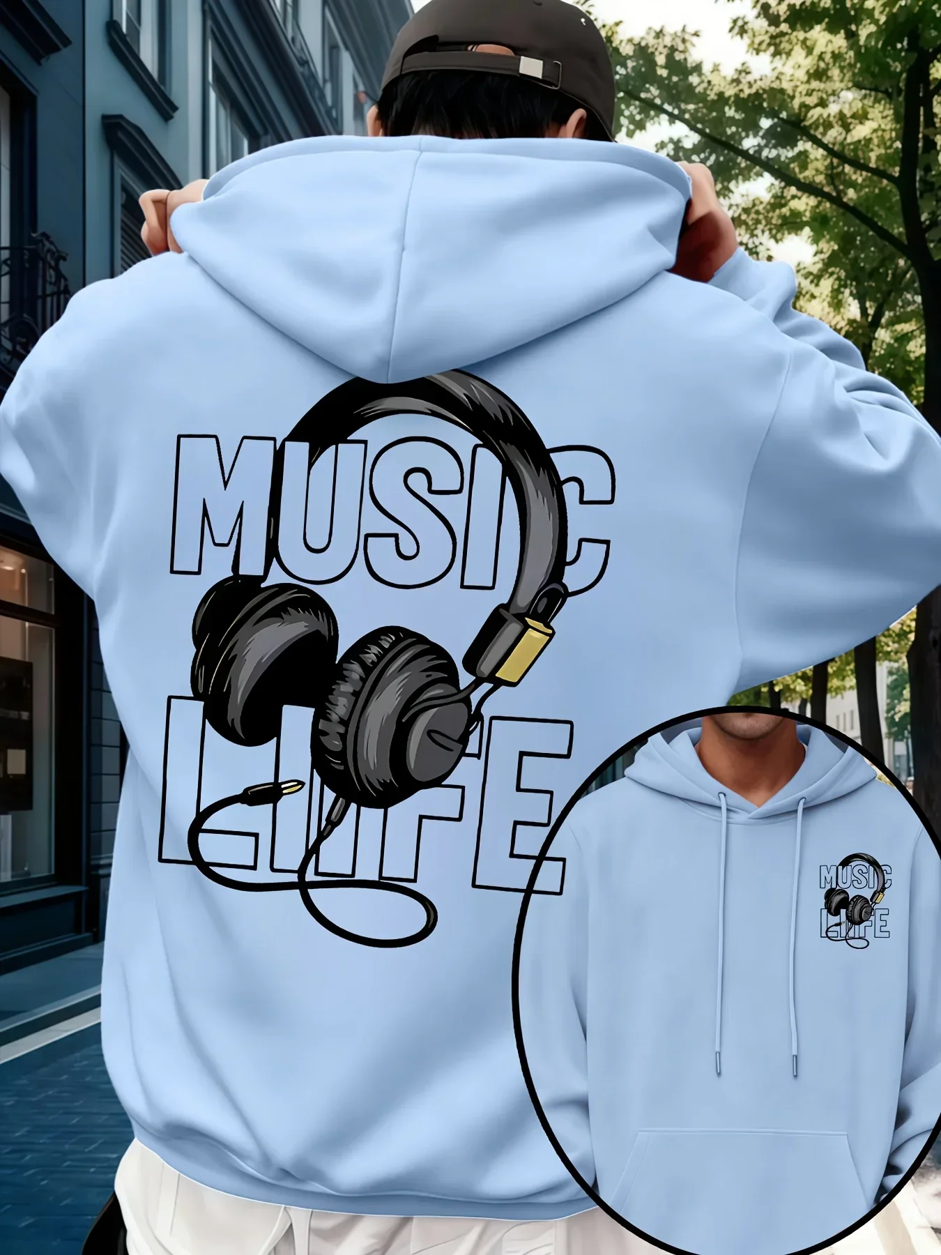 2026 New Men's Music Hoodie Headphone Graphic Print Streetwear Oversized Casual Pullover Sweatshirt Autumn Winter