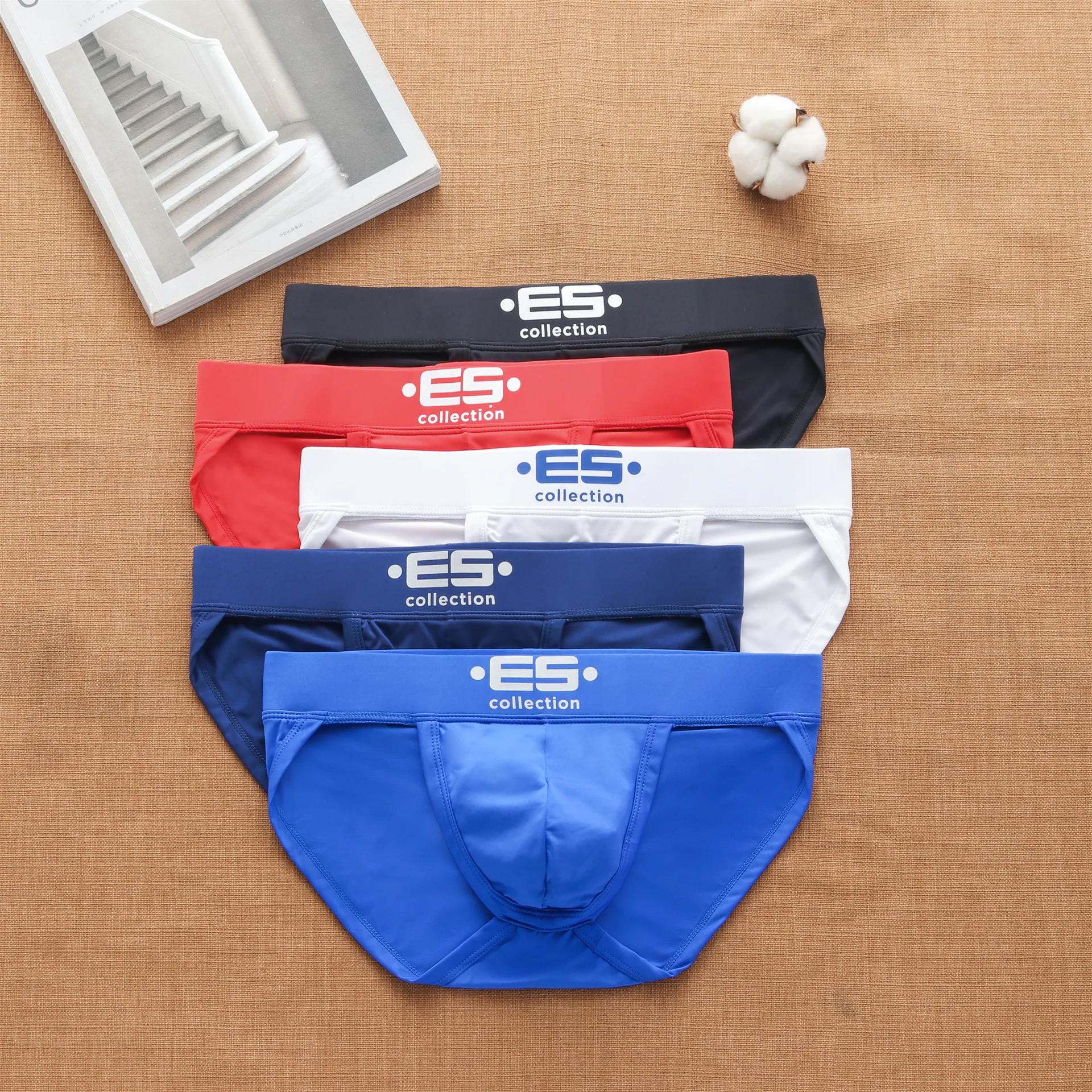 ES milk silk super slippery stretch low rise thin high fork men's briefs letter fashion trendy men's panties