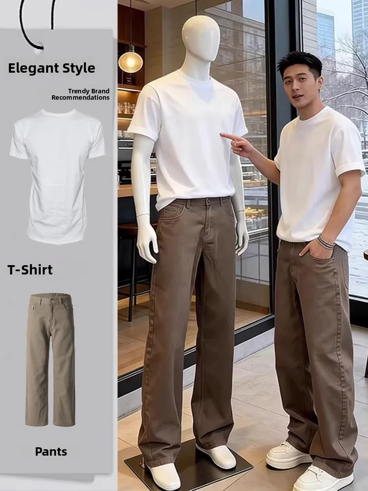 

Men's Casual Cotton Short Sleeve T-Shirt And Jeans Set Cool And Stylish Summer Two-Piece Suit for Teenagers Pure Cotton Feel