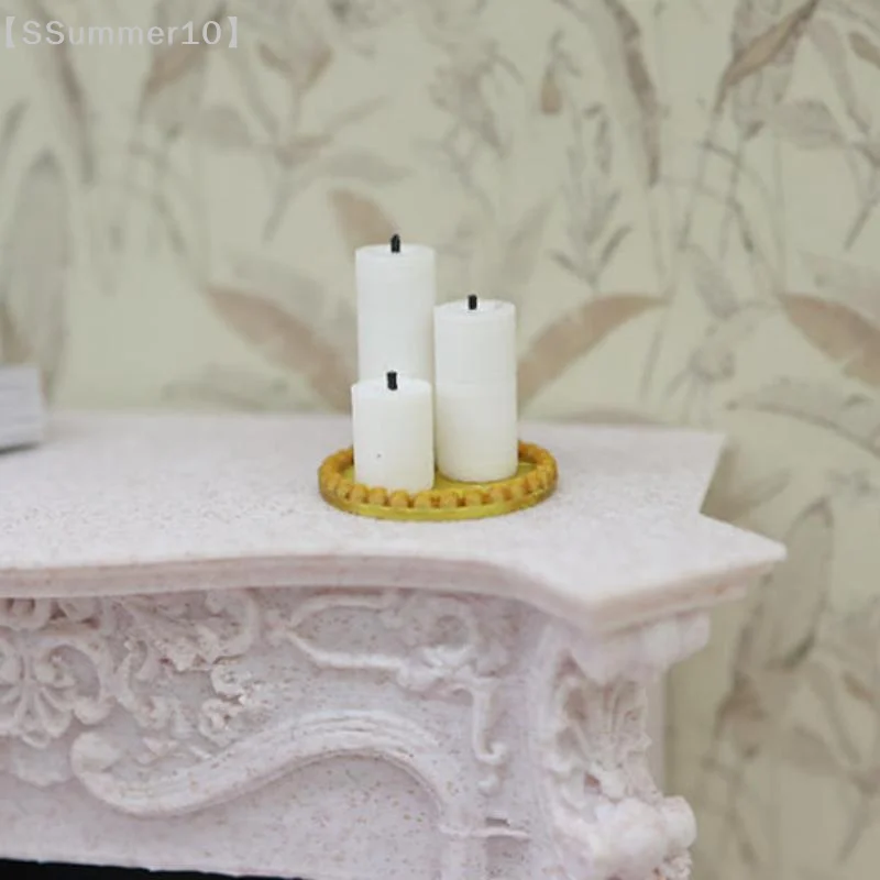 【SSummer10】4Pcs Home Ornament 1:12 Dollhouse Mini White Candle Miniature Tray Set Playhouse Toys Christmas Scene Decoration【SS】