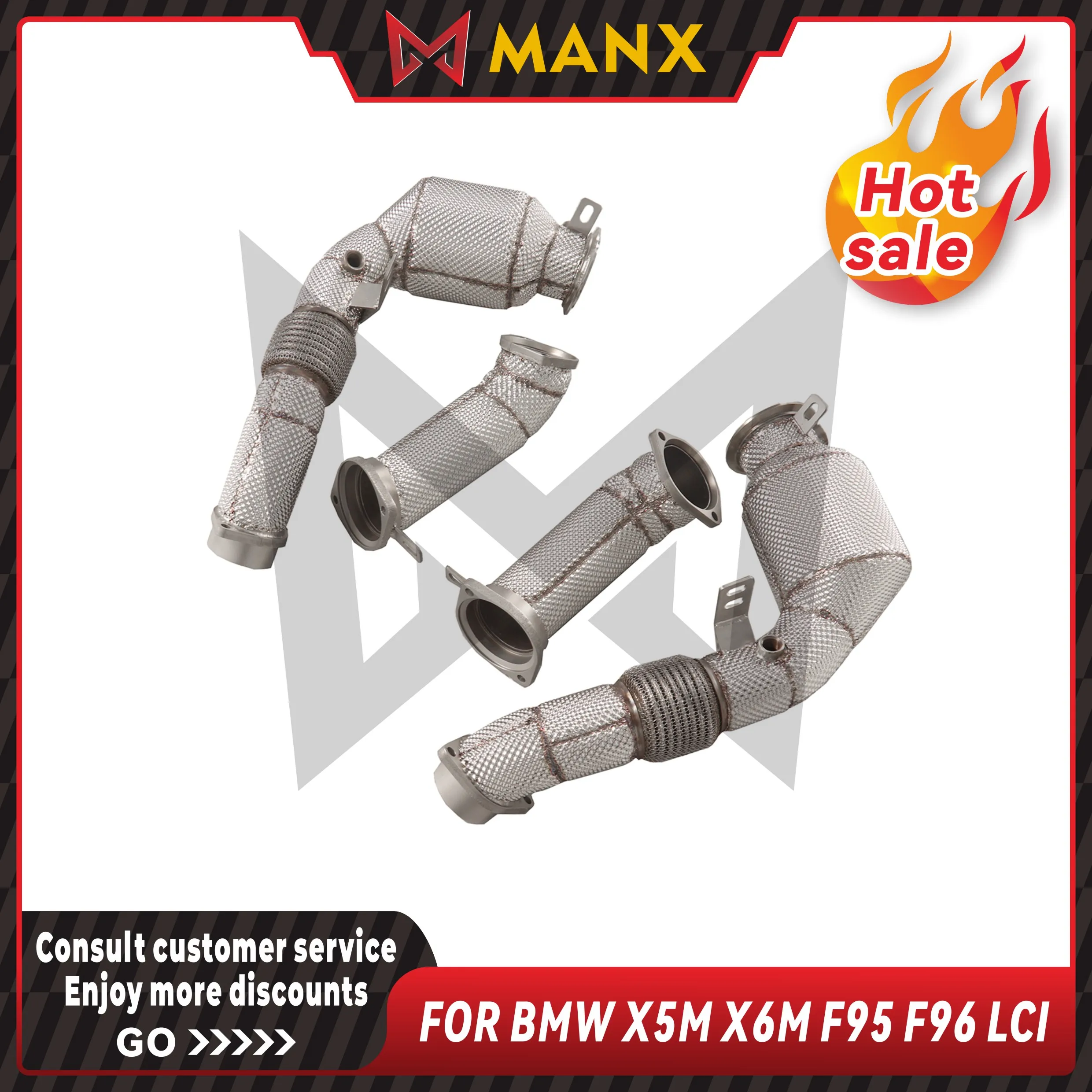 Catalyzed Downpipe Catless Downpipe for BMW X5M X6M F95 F96 LCI Performance Exhaust pipe  with heat shield