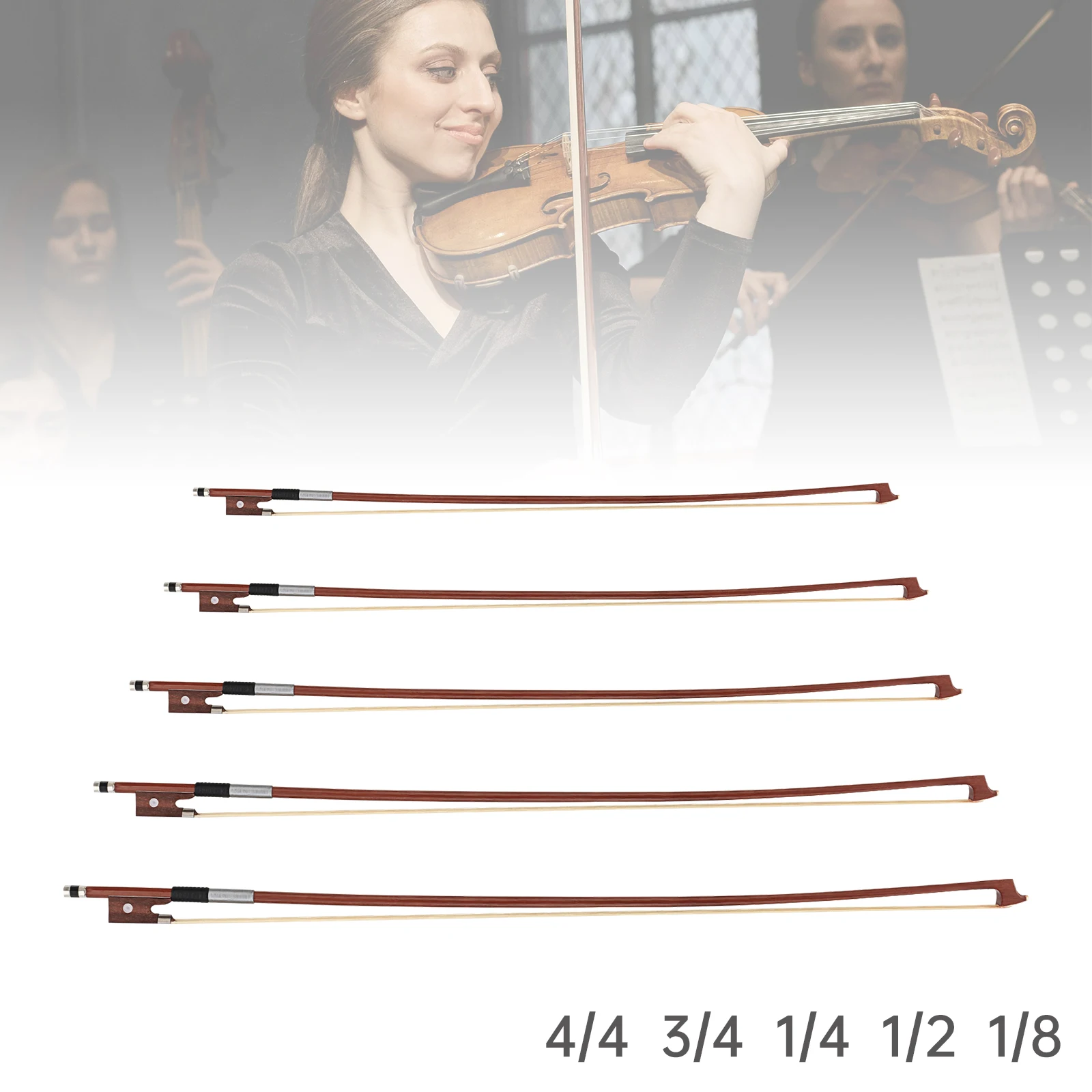 Arco de violín de madera de jujube 4/4 3/4 1/4 1/2 1/8, arco de violín con crin de caballo blanco