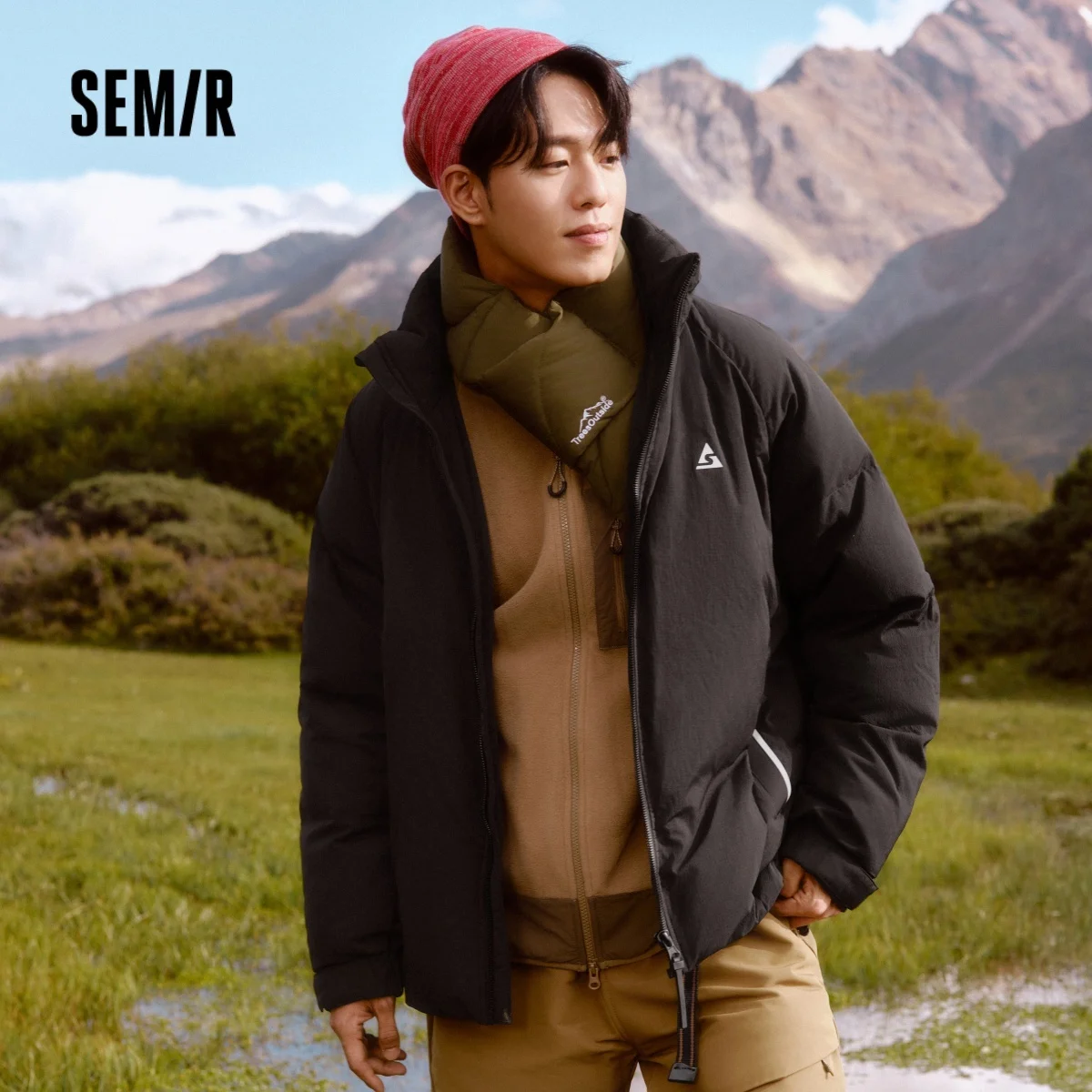 

Semir Men Outerwear Winter New Outdoor Texture Printed Casual Coat Loose Raglan Sleeve Stand-Up Collar Trendy Warm Man Clothing