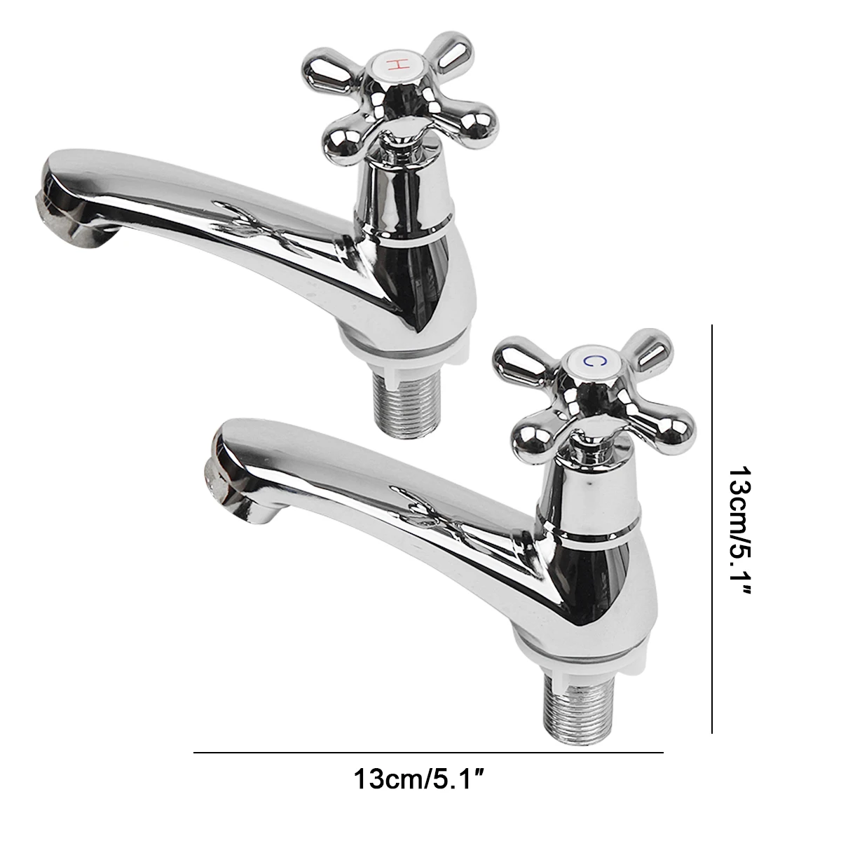 2 Pcs Cross Wheel Single Cold Faucet Wash Basin Single Hole 4 Points Alloy Bathroom Toilet Kitchen Modern Simple