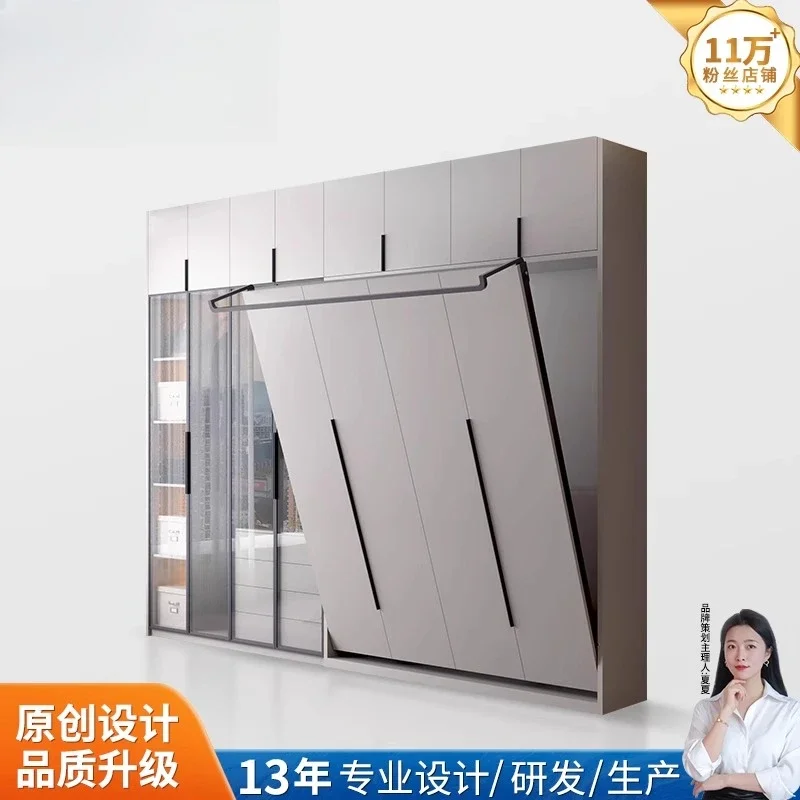 solid wood, front rollover invisible bed, folding Murphy bed, bookcase, wardrobe, minimalist wall bed, multi-functional bed