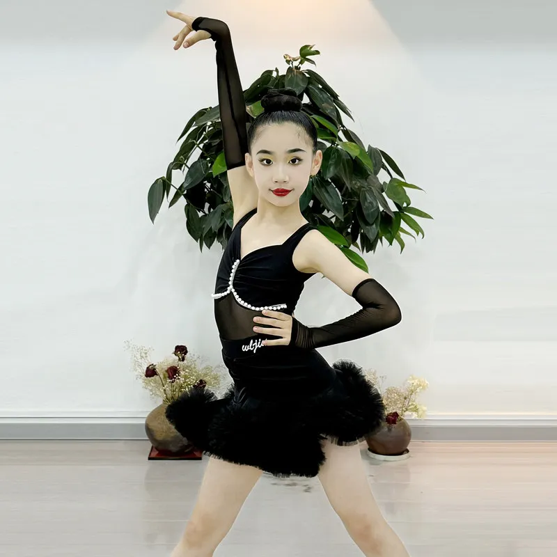 

Children's Latin dance costume, new girls' autumn and winter practice training set, paired with high-end evening dresses