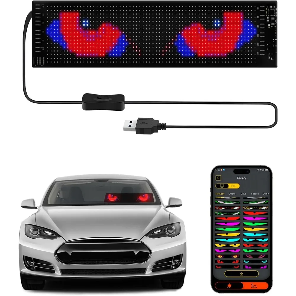 

devil eyes light for cars windshield programmable led eyes animation for car, 14" x 4" flexible led sign car truck windows store