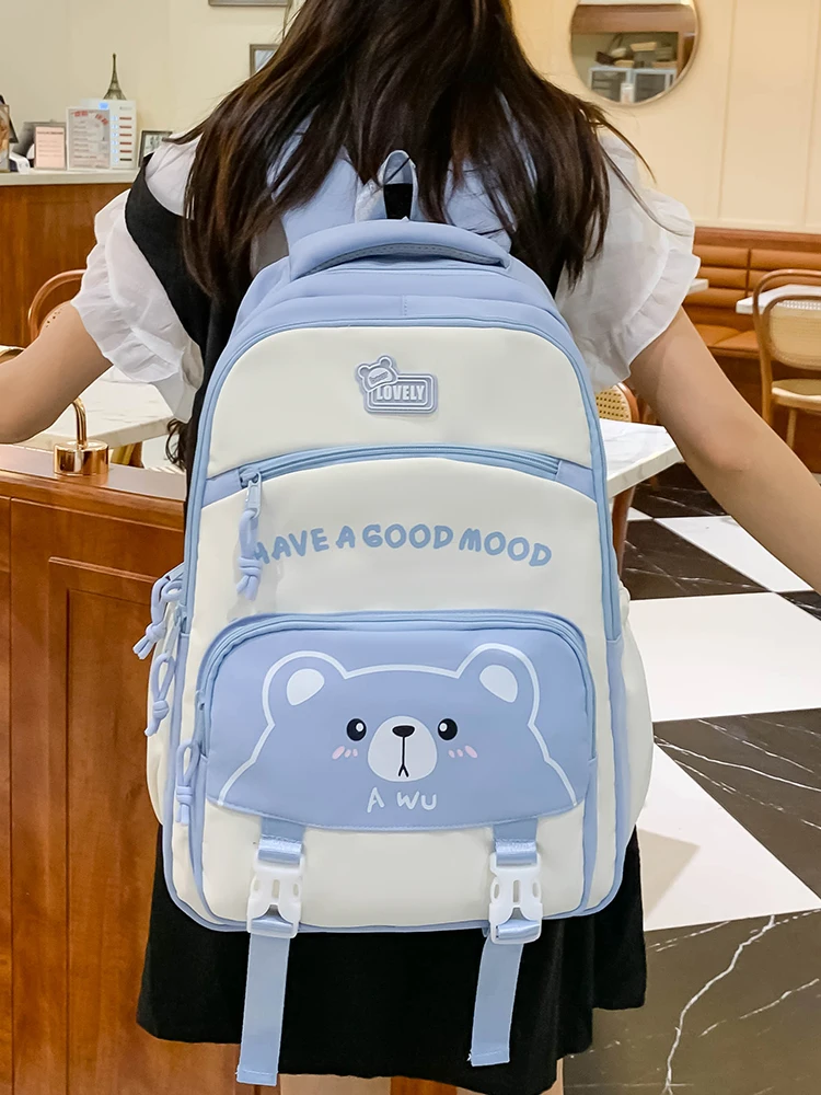 

Cute Bear Large Capaci Bapa for Girls Primary And Middle School Students Lightweight Commuter Sle Nylon Material