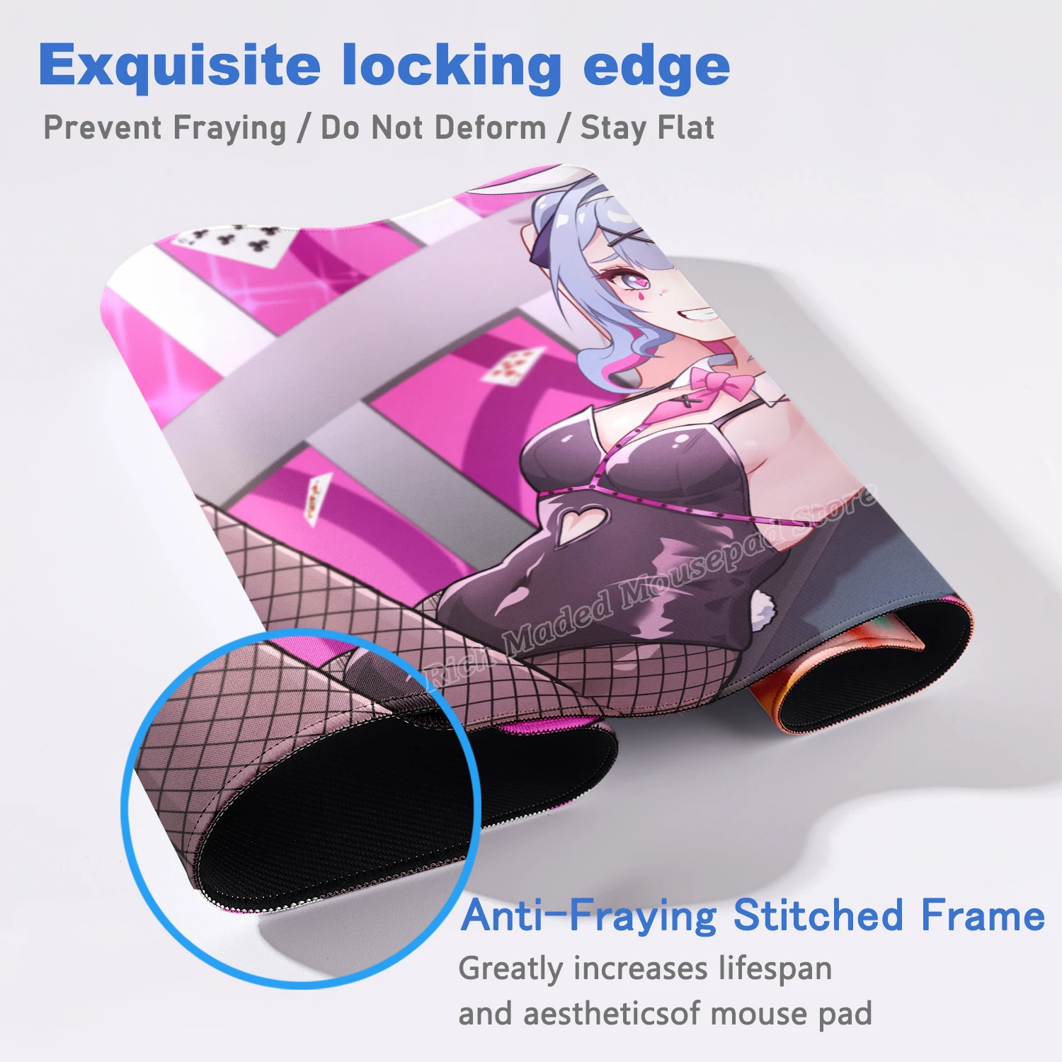 Противоскользящий резиновый коврик для мыши с милым кроличьим отверстием Miku, большой геймерский настольный декор, расширенный коврик, сексуальный аниме-коврик для мыши с замком по краям