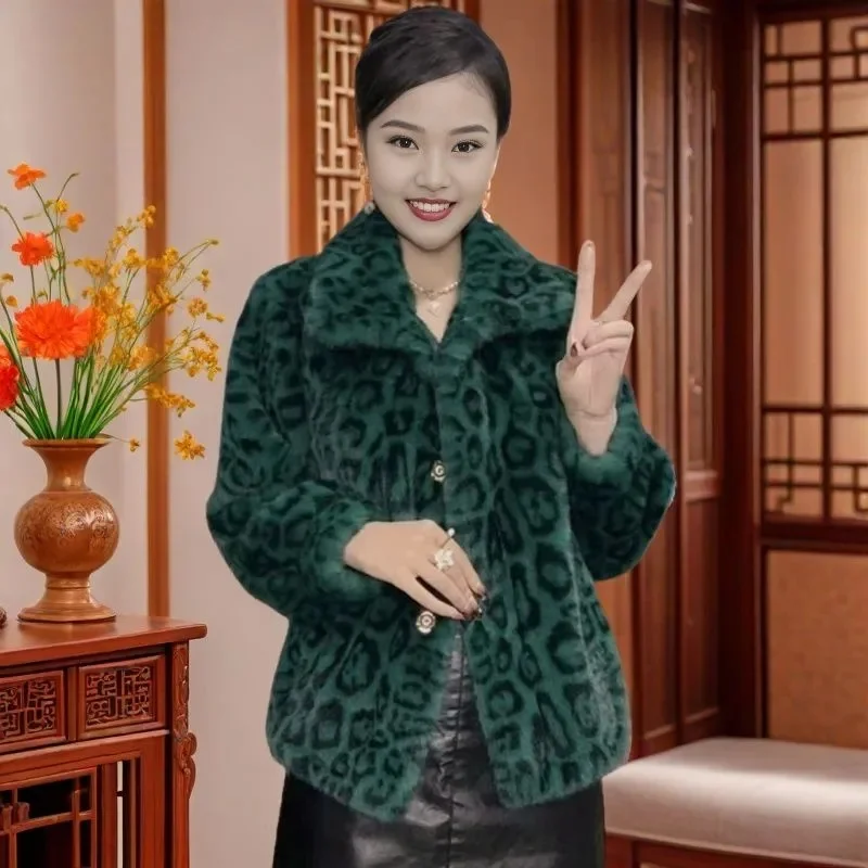 Winter Lady Stand Collar Faux Fur Outwear Korean Women Patchwork Leopard Print Fur Jacket Autumn Female Long Sleeved Plush Coat