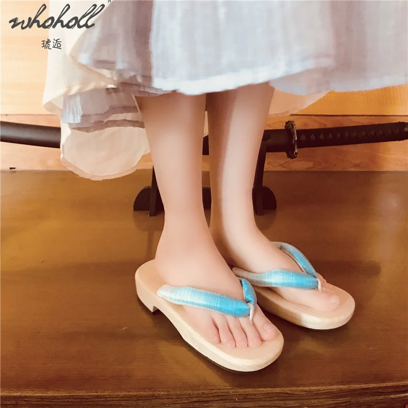 Summer Home Slippers For Women Japanese Geta Wood Clogs Women Platform Slippers Thick Bottom Flip-flops Cospaly Costumes Shoes