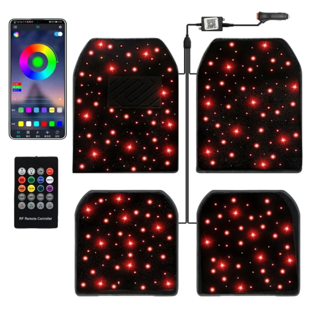 

Starlight Car Mats Floor Full Set Universal Car Mats Galaxy Foot Light Atmosphere Car Interior Starry Sky Car Star Lights 12V