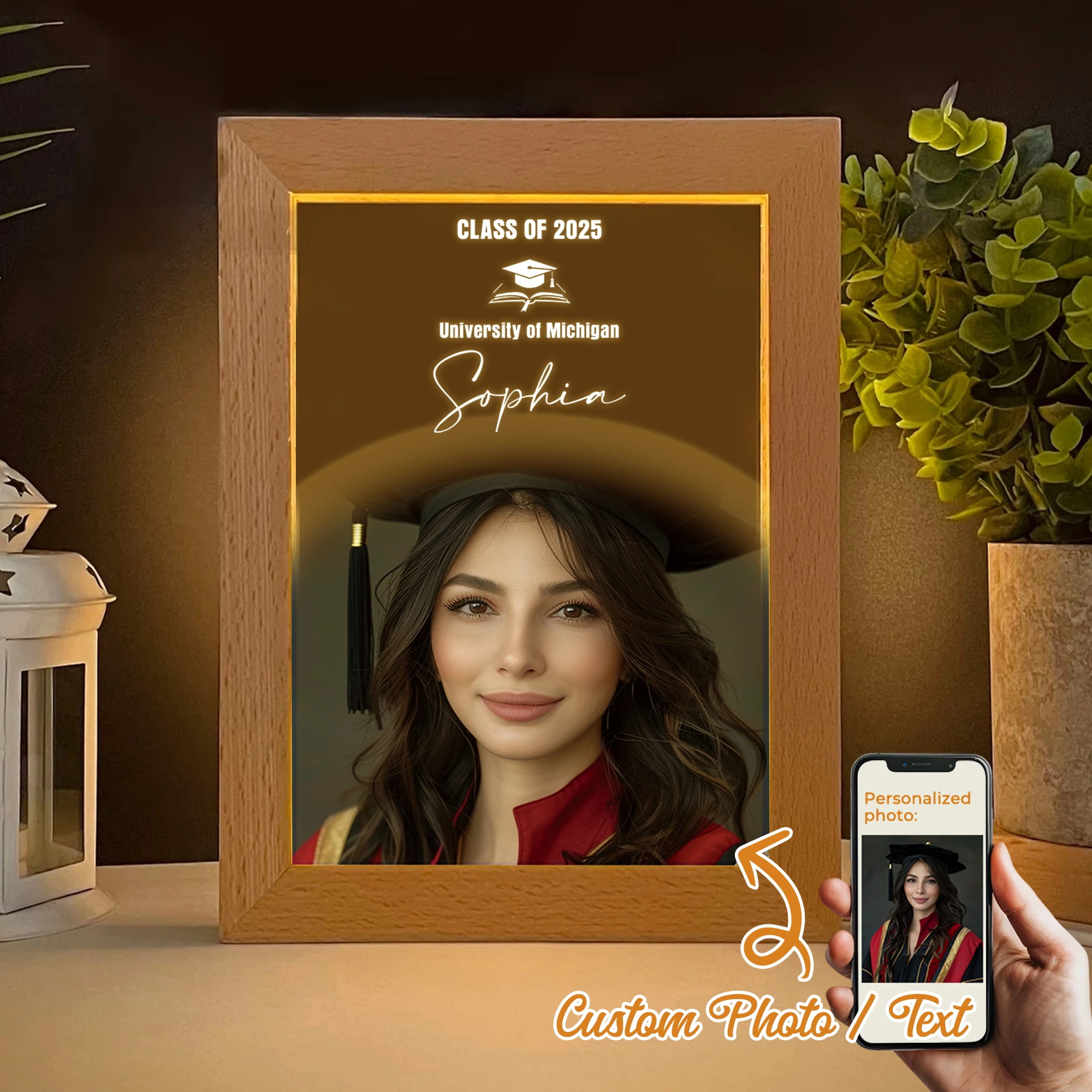 

Personalized Graduation LED Night View Photo Frame Custom Family Living Room Bedroom Dining Room Home Decoration