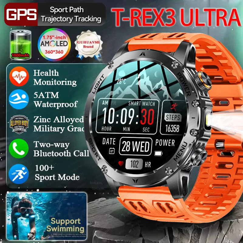 

Новинка 2025 года TREX-3, военные GPS, спортивные умные часы для мужчин, емкость аккумулятора 1000 мАч, 100 + спортивный режим, 5 атм, Bluetooth-вызов, умные часы IOS