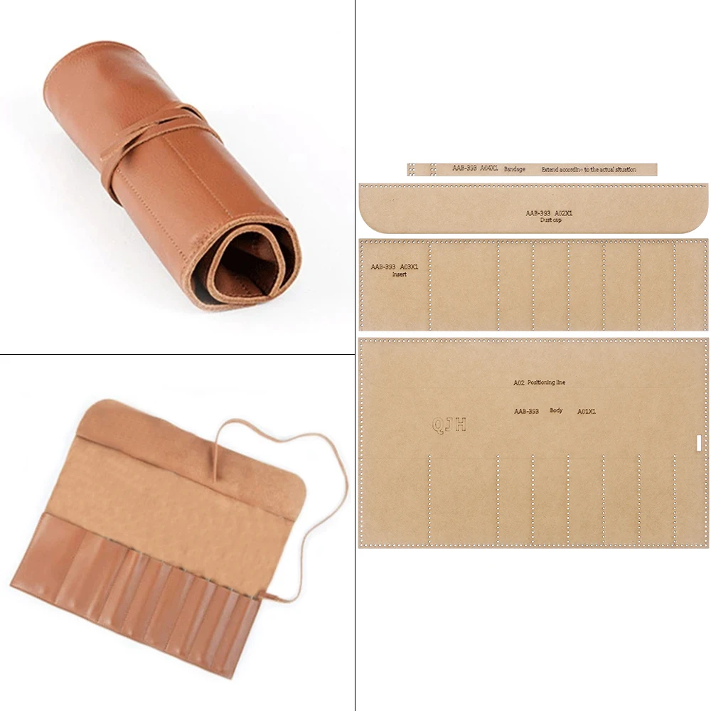 DIY Bag Stencils, Kraft Paper Pattern Mold of Sewing Drawing Pencil Storage Bag, DIY Leather Crafts Quilting Pattern with Holes