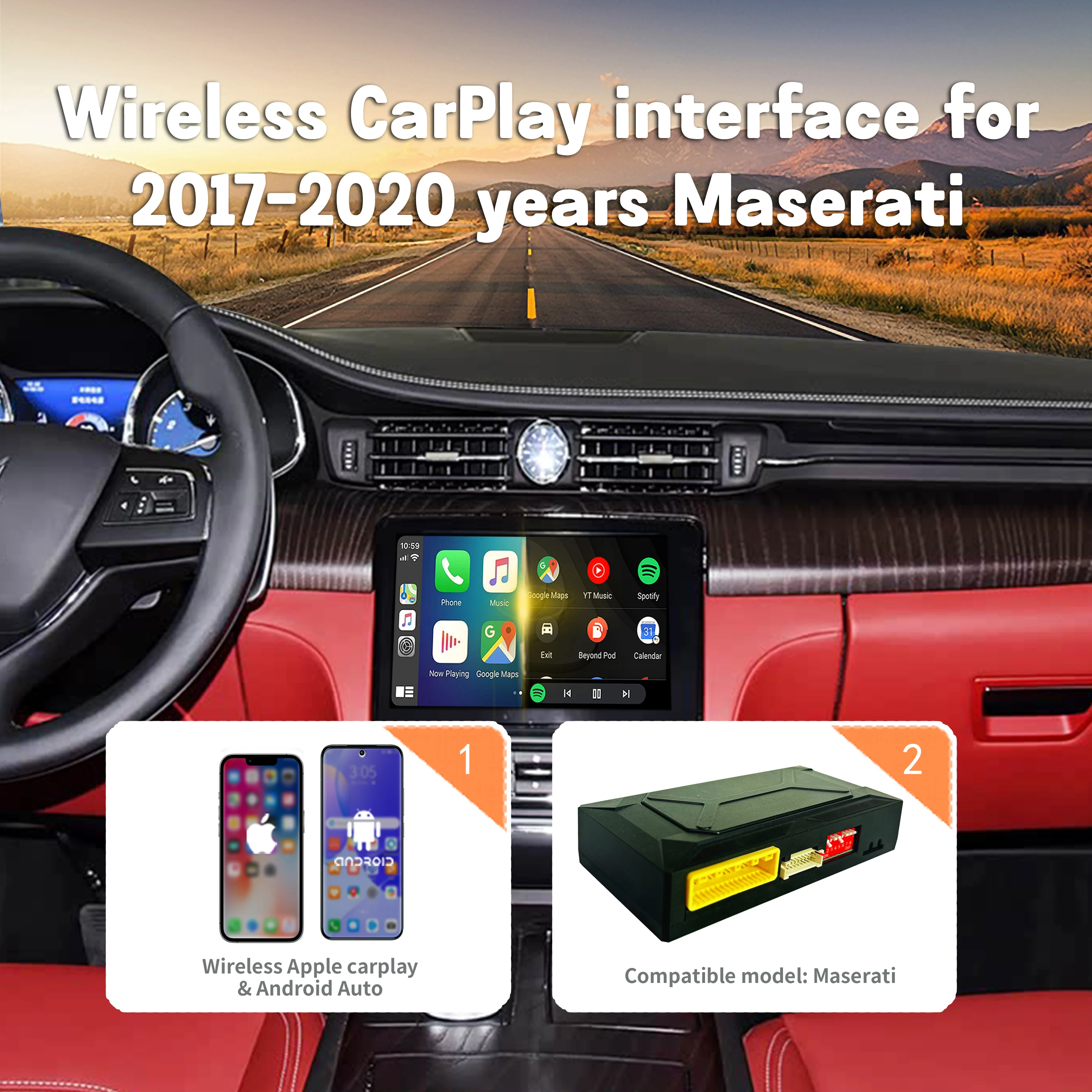 

Car Multimedia Navigation Upgrade Box For Maserati Quattroporte Ghibli Levante 2017–2020 Wireless CarPlay Android Auto