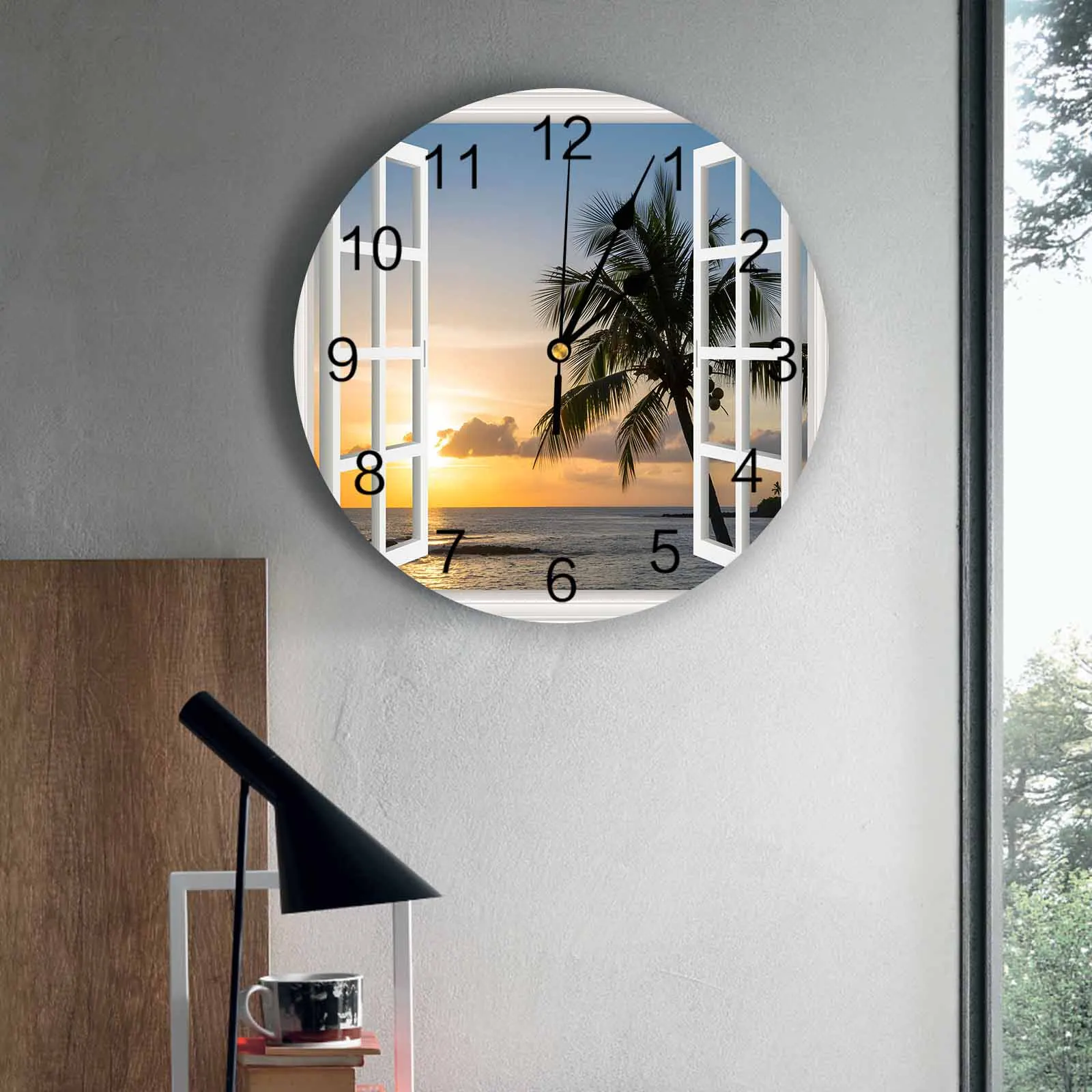 

Bedroom Wall Clocks Windows Sea Level Sunrise Living Room Clocks Ornaments Baby Room Study Mute Wall Clocks
