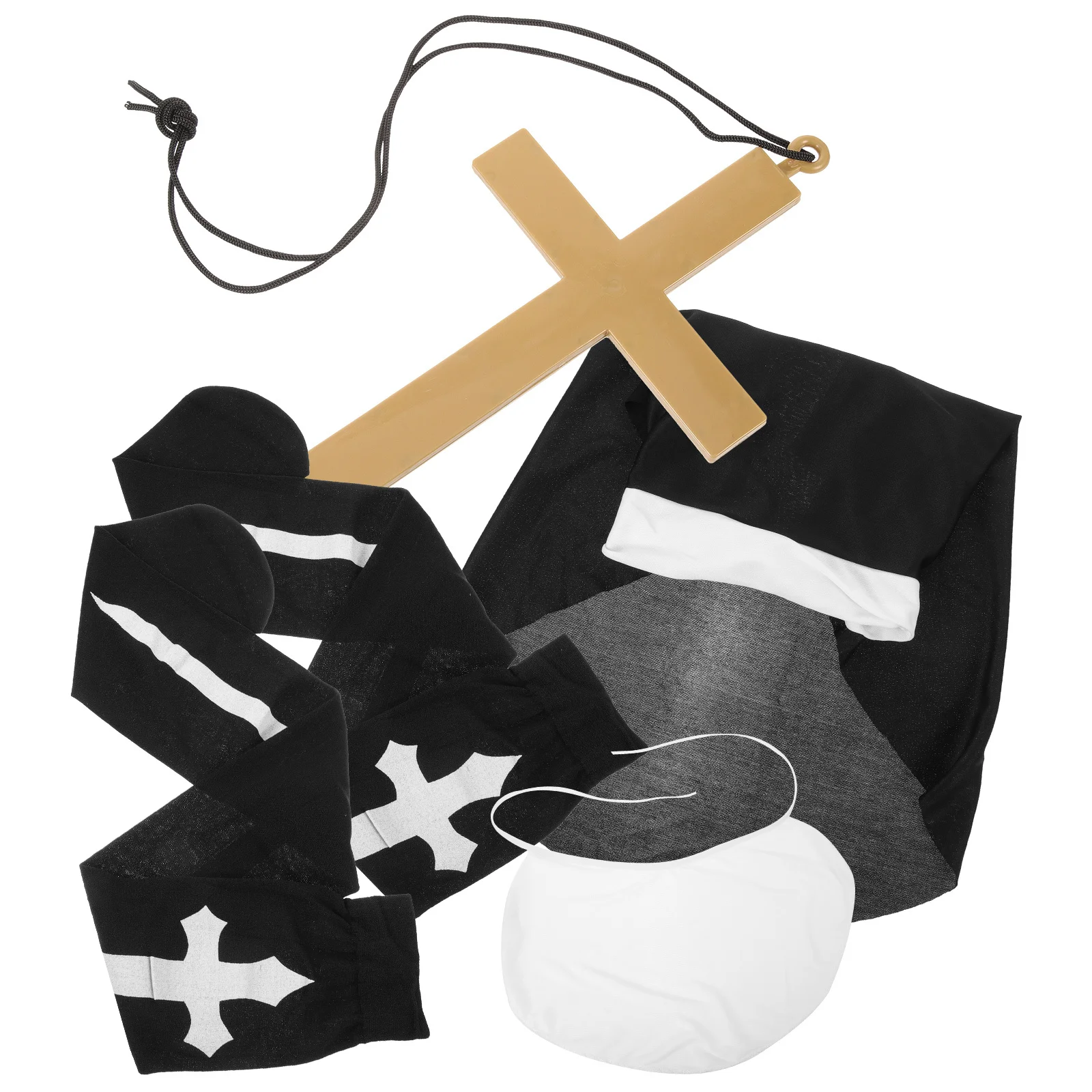 

1Set Nun Costume Set Halloween Nun Hat Collar Cross Pendant Necklace Over Knee Socks Cosplay for Women Cross Pendant Necklace