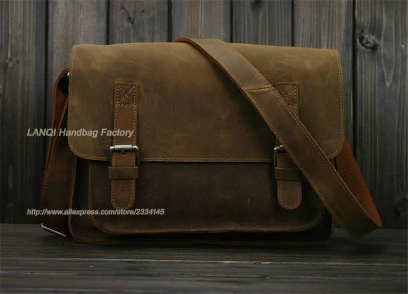 Vintage Crazy Horse Leather Men Shoulder Bag Crossbody Men's Messenger Genuine male Leisure Cowhide 2024