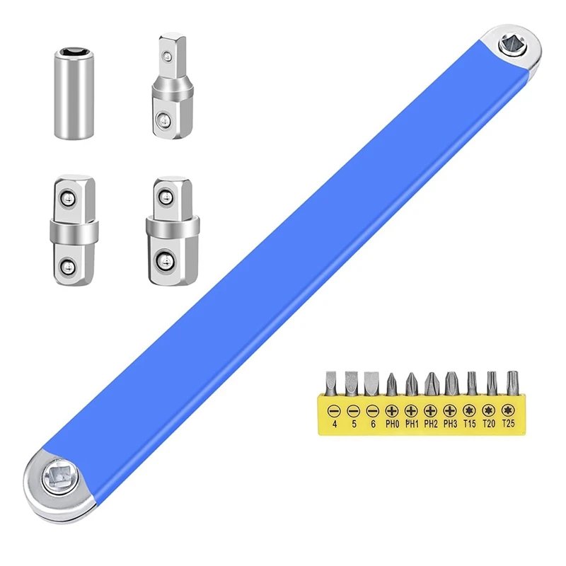 Extension Wrench 15Inch 0 Degree Ratchet Tight Reach Extension Wrench Set With 1/2,1/4 And 3/8Inch Square Drive Adapters