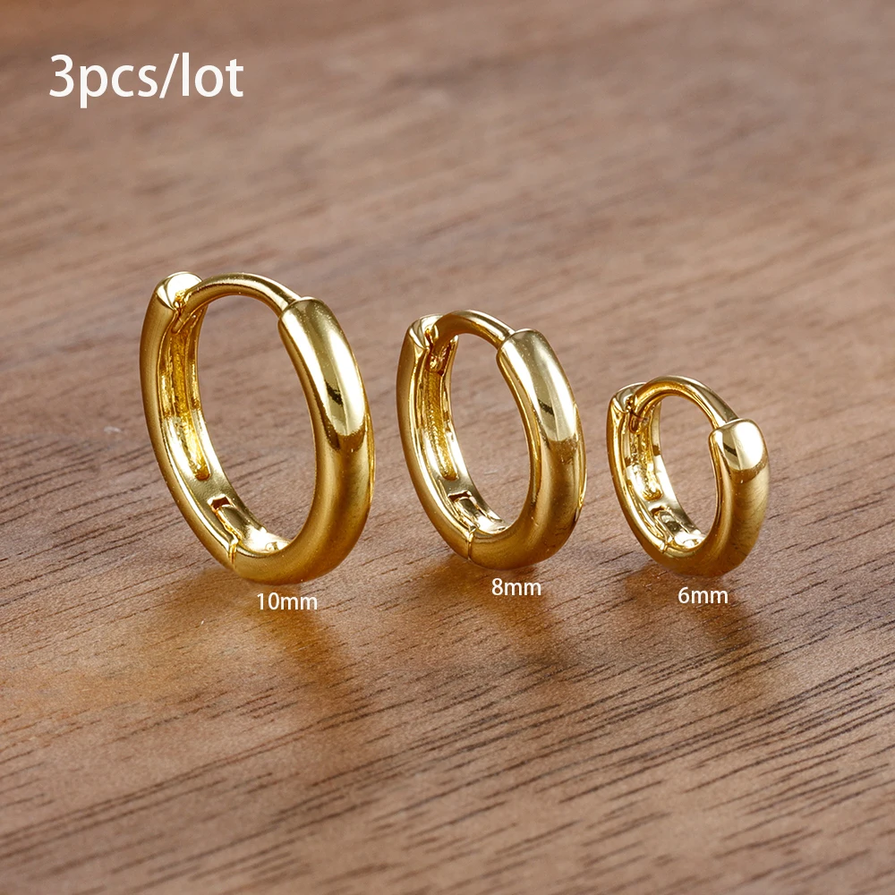 3pc Set Simple Stainless Steel Crystal Small Hoop Earrings