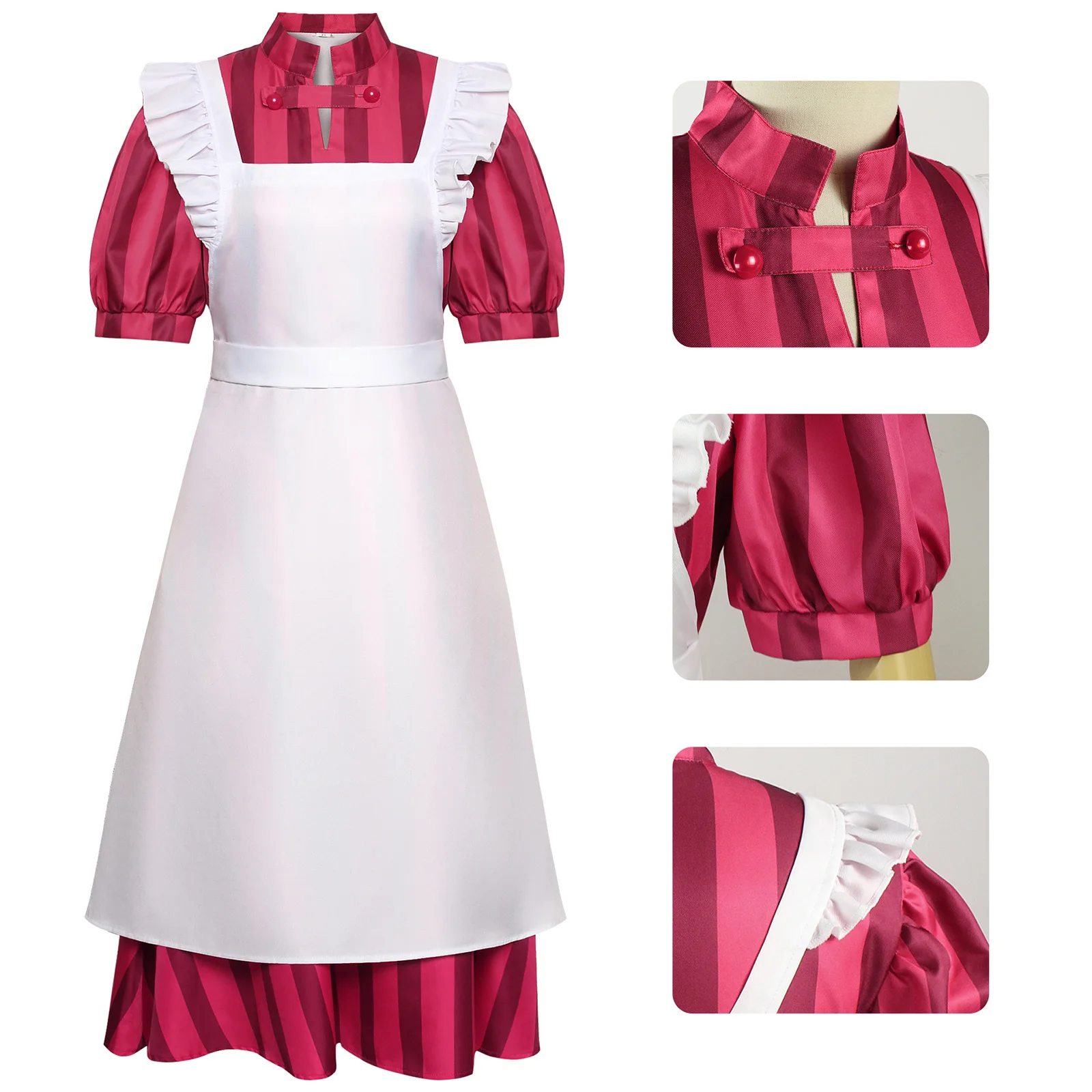 

Anime Kiriko Cosplay Costume Maid Dresses Red Stripes Uniform Skirt Adult Woman Halloween Birthday Carnival Party Suit