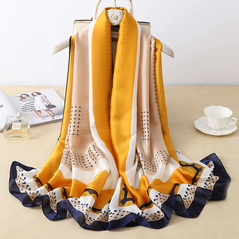 Luxury Brand Women Silk Scarf Beach Shawl Summer Wrap Designer Scarves Female Pareo Foulard Stoles Bandanna Ladies Muffler