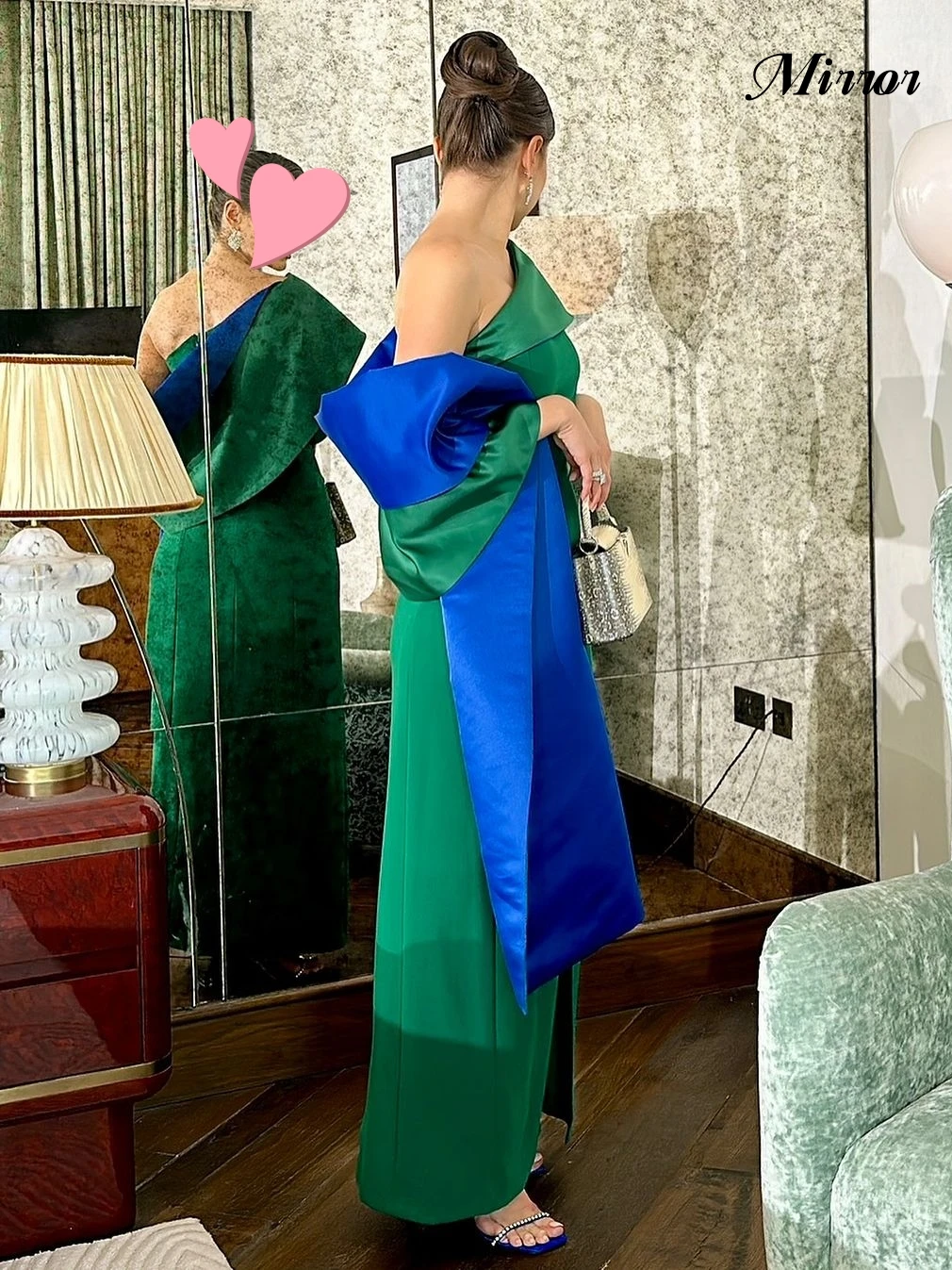 Mirror Dress Elegant Vintage Sexy Sweet Green Blue One Shoulder Satin Customize Formal Occasion Prom Dress Evening Party Gowns