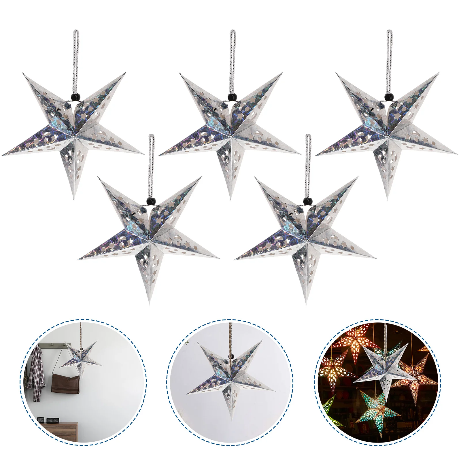 

5 PCS Decorations for Christmas Tree Star Ornament Paper Lamp Lampshade Hanging Light