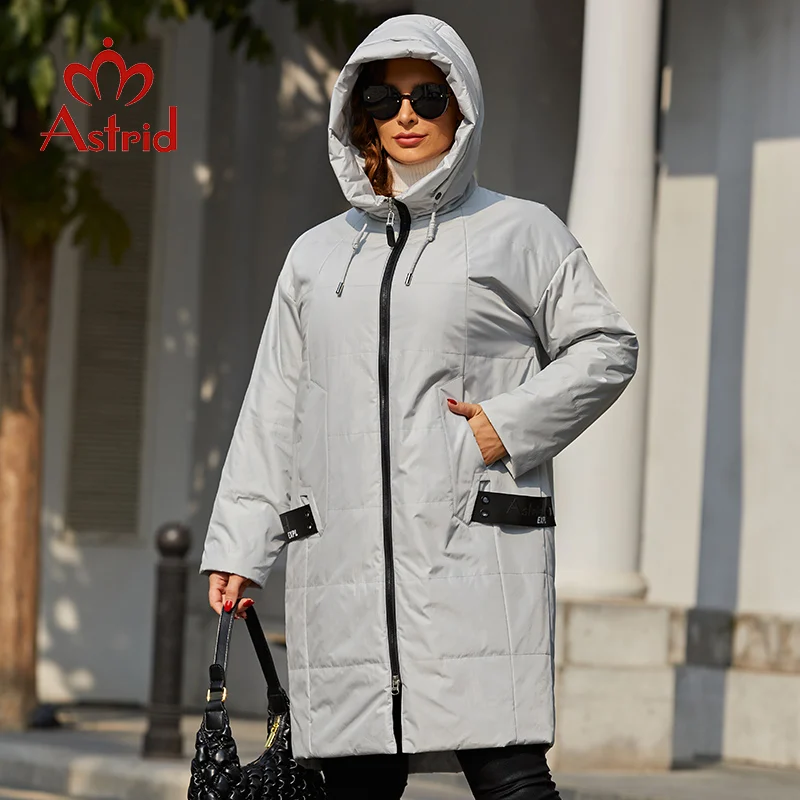 Astrid 2022 Spring Women Parkas Plus Size Long Loose Padded Down Coats Hooded Women's Jacket Fashion Outerwear Quilted AM-7561