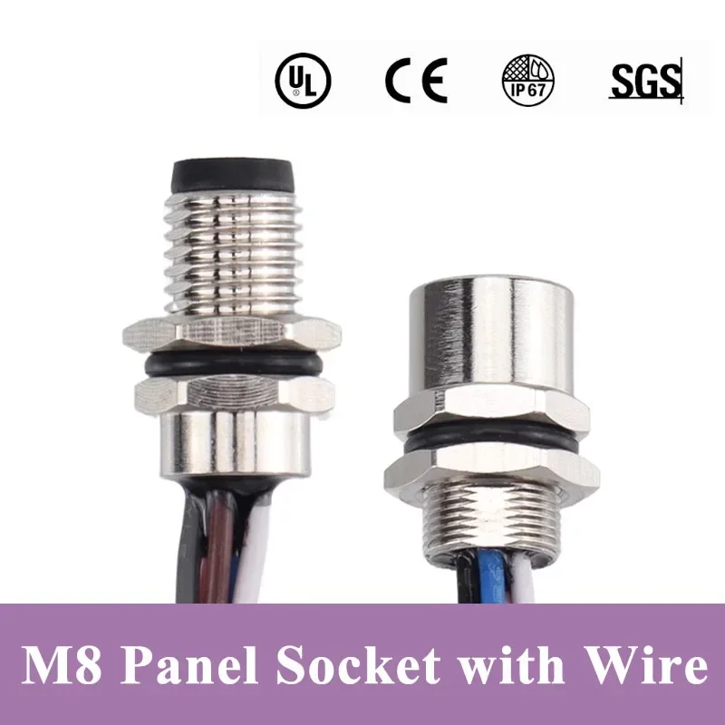 M8 3 4 5 6 8 Pin Aviation Socket Plug with 30CM Line IP67 Waterproof Male Female Panel Front Rear Cable Connector with Line