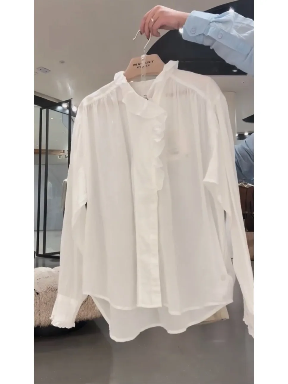 

Summer New Style White Long Sleeve Shirt Women's Loose Casual Thin Cotton Sun Protection Outerwear Top Wooden Design